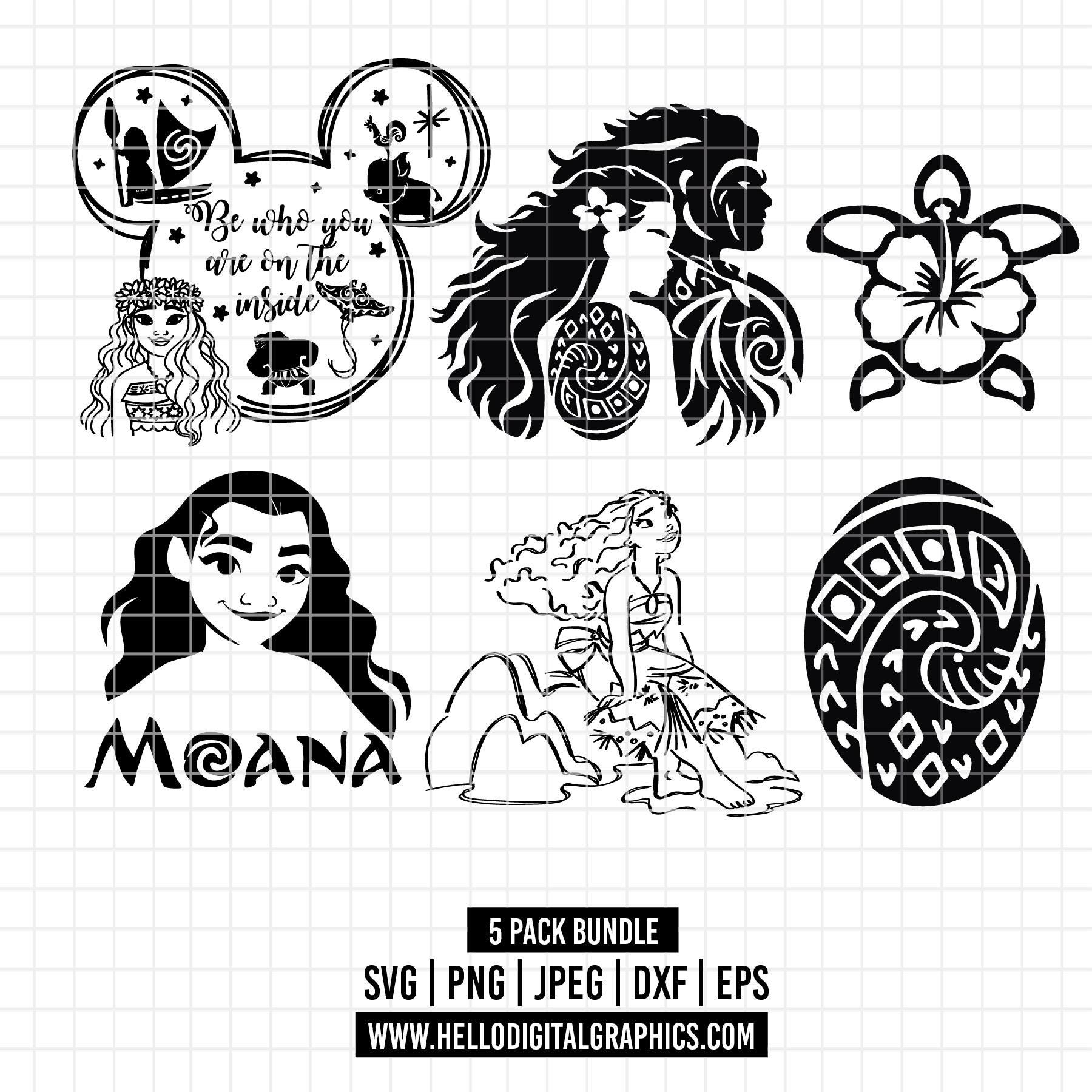 2608 - Moana Pack Bundle Line Art Svg, Png, Eps, Dxf, Jpeg (maui