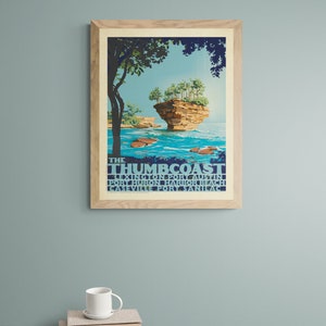 Thumb Coast Michigan Vintage Style Travel Poster | Michigan Art, Michigan Travel Poster, Retro Michigan Poster, Port Austin, Lake Huron