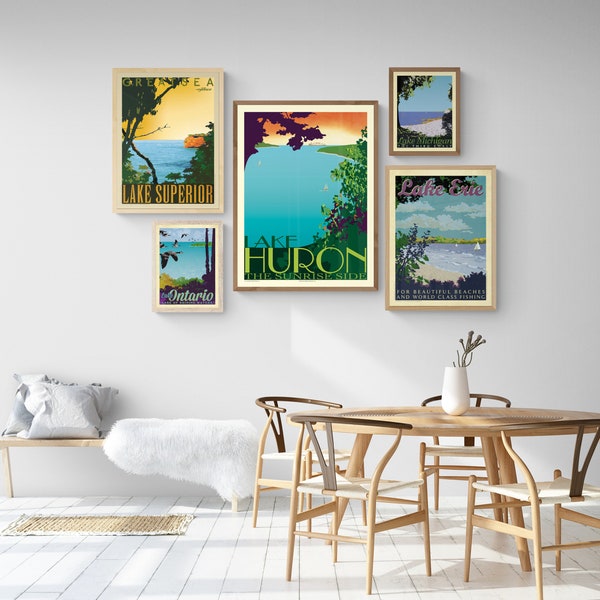 Great Lakes Vintage Travel Poster Set | Michigan Art Prints