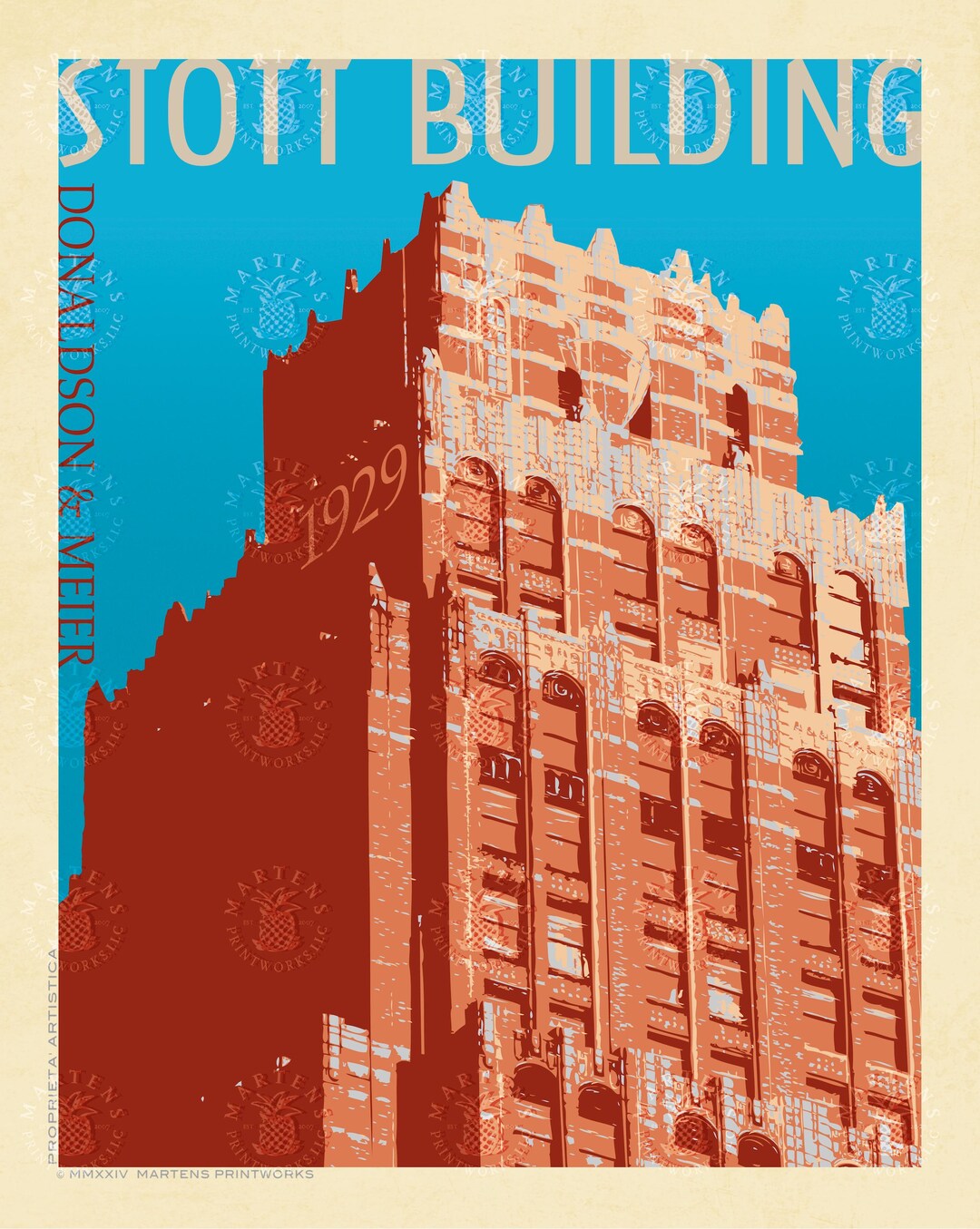 Stott Building Detroit Art Deco Poster | Vintage Michigan Travel Print ...