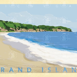 Grand Island Michigan Vintage Style Travel Poster|Michigan Art, Michigan Travel Poster, Retro Michigan Poster, Michigan Gift, Michigan Decor
