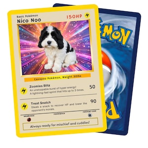 Carte pour animal de compagnie POKE | Carte Pokémon personnalisée pour animal de compagnie | Animal de compagnie Pokémon personnalisé | Cartes à collectionner pour animal de compagnie style anime | Carte Pokepet | Cadeau personnalisé pour chien/chat/animal de compagnie
