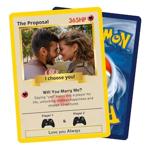Carte de proposition Pokémon personnalisée, cadeau de fiançailles personnalisé, souvenir de mariage, carte d'anniversaire à collectionner, cadeau d'anniversaire, Pokémon personnalisé