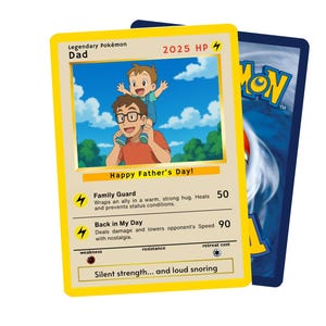 Carte Pokémon personnalisée pour la fête des pères, Pokémon fête des pères personnalisée, carte Pokémon fête des pères à collectionner, cadeau Pokémon papa, carte Pokémon papa