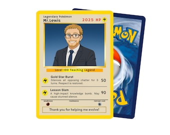Regalo di ringraziamento personalizzato per insegnanti a tema Pokémon, Carta Pokémon personalizzata per insegnanti, Regalo personalizzato per insegnanti a tema Pokémon, Regalo di ringraziamento per insegnanti a tema Pokémon