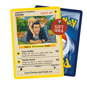 Cartão Pokémon personalizado, Cartão Pokémon personalizado, Cartão Pokémon de Natal, Cartão Pokémon para o Dia dos Pais imagem 2