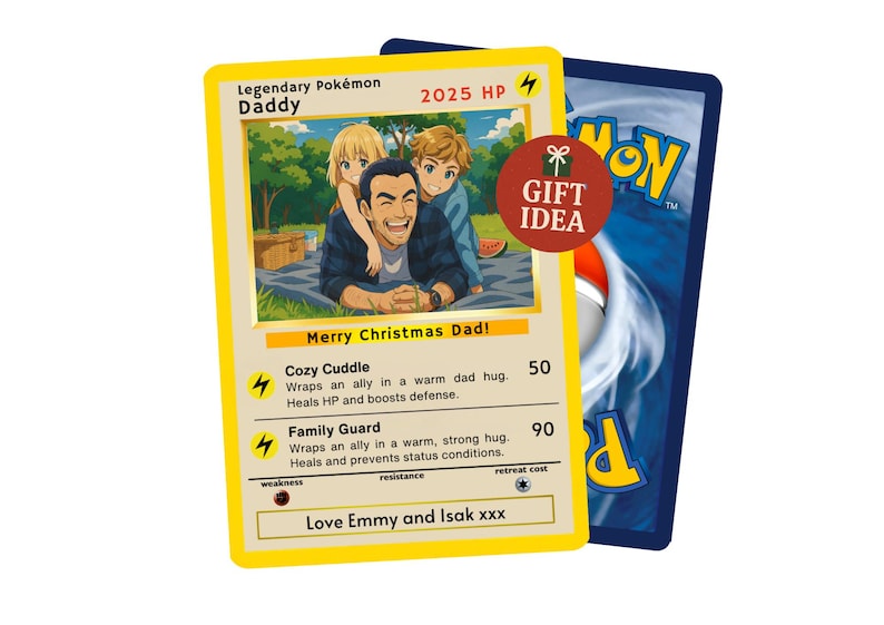 Cartão Pokémon personalizado, Cartão Pokémon personalizado, Cartão Pokémon de Natal, Cartão Pokémon para o Dia dos Pais imagem 2