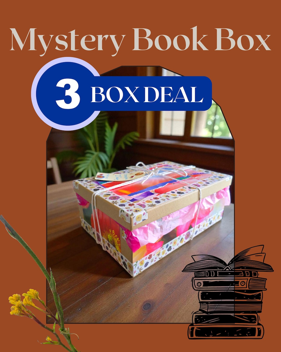 3 x Mystery Book Box Set, Thrifted Bücher, handgemachtes Lesezeichen