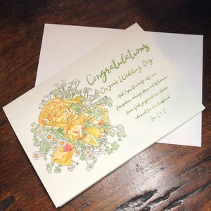 Grande carte de voeux chrétienne de vers de bible de roses d'aquarelle | Carte de célébration de mariage | Félicitations