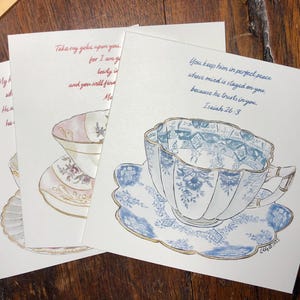 3er Set Teetassen-Karten | Aquarell Illustration mit Bibel Versen | Christliche Karte | Ermutigung | Danke-Karte | Beileid Karte