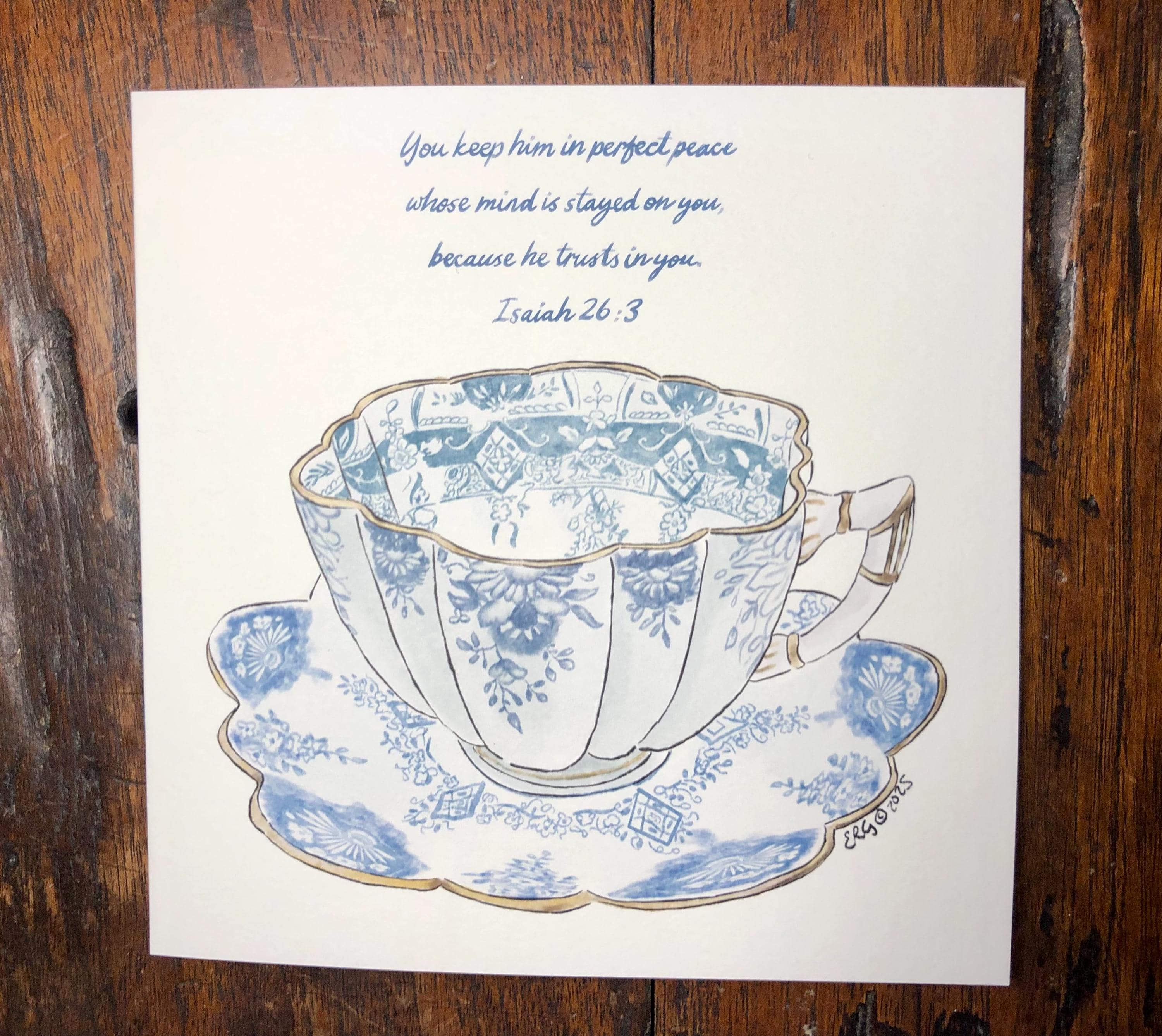 Scripture Tea Cups Set of Three Tea Cup Cards | Watercolour Illustration With Bible Verses ...