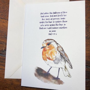 Cartão de felicitações cristão com verso bíblico em aquarela Robin