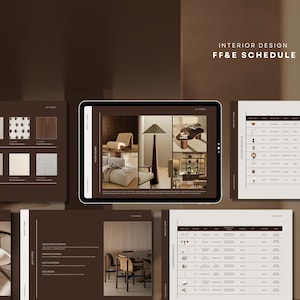 FF&E Schedule Template | Interior Design Furniture and Materials Tracker | Canva and PowerPoint
