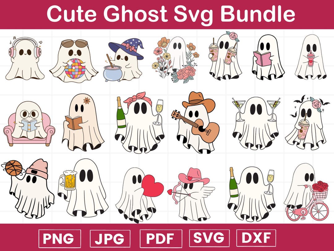 Cute Ghost Svg Bundle - Halloween Svg - Retro Halloween Svg - Ghost ...