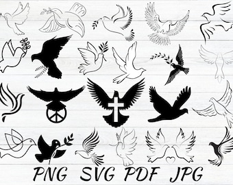 Palomas SVG, paquete de palomas SVG, imágenes prediseñadas de palomas, archivos de corte SVG de palomas para Cricut, vector de paloma, pájaro volador SVG, paloma del amor SVG, paz SVG, silueta de paloma