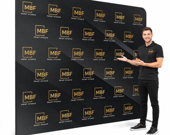 Banner de fondo personalizado: expositor portátil para ferias comerciales con estructura de aluminio.
