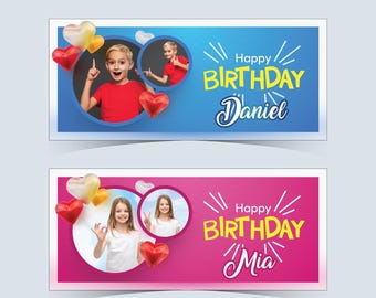 Pancarta de cumpleaños personalizada con foto para todas las edades / Decoración para fiestas de niños, bebés y adultos (10, 18, 21, 30, 40, 50 y 60 años)