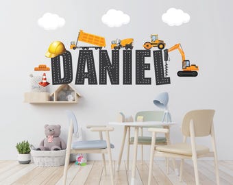Vinilo decorativo personalizado de vehículos de construcción para pared: decoración para habitaciones infantiles (código 42)