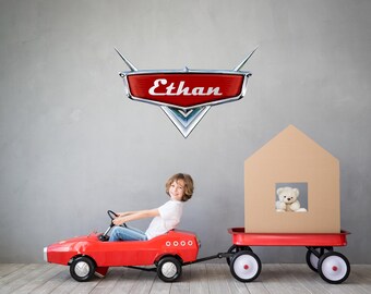 Personalized Cars Name Wall Decal for Kids Lightning McQueen Bedroom Game Poster Vinyl Sticker