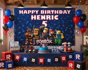 Custom Roblox Birthday Banner, Personalized Name & Age Party Backdrop, Kids Birthday Decoration, Roblox Theme Banner code:11