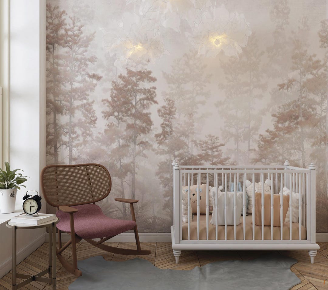Neutral Forest Neutral Forest Wallpaper – Misty Trees Wall Mural, Peel and Stick or ...