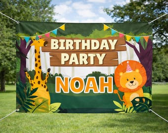 Fondo para el primer cumpleaños de Wild One Safari con animales de safari, pancarta para fiesta de primer cumpleaños, tapiz personalizado de cumpleaños de safari en la jungla. Código de bienvenida: 003