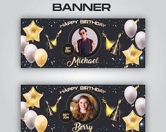 Pancarta personalizada con foto de cumpleaños para todas las edades / Decoración para fiestas de niños, bebés y adultos (18, 21, 30, 40, 50 y 60 años)