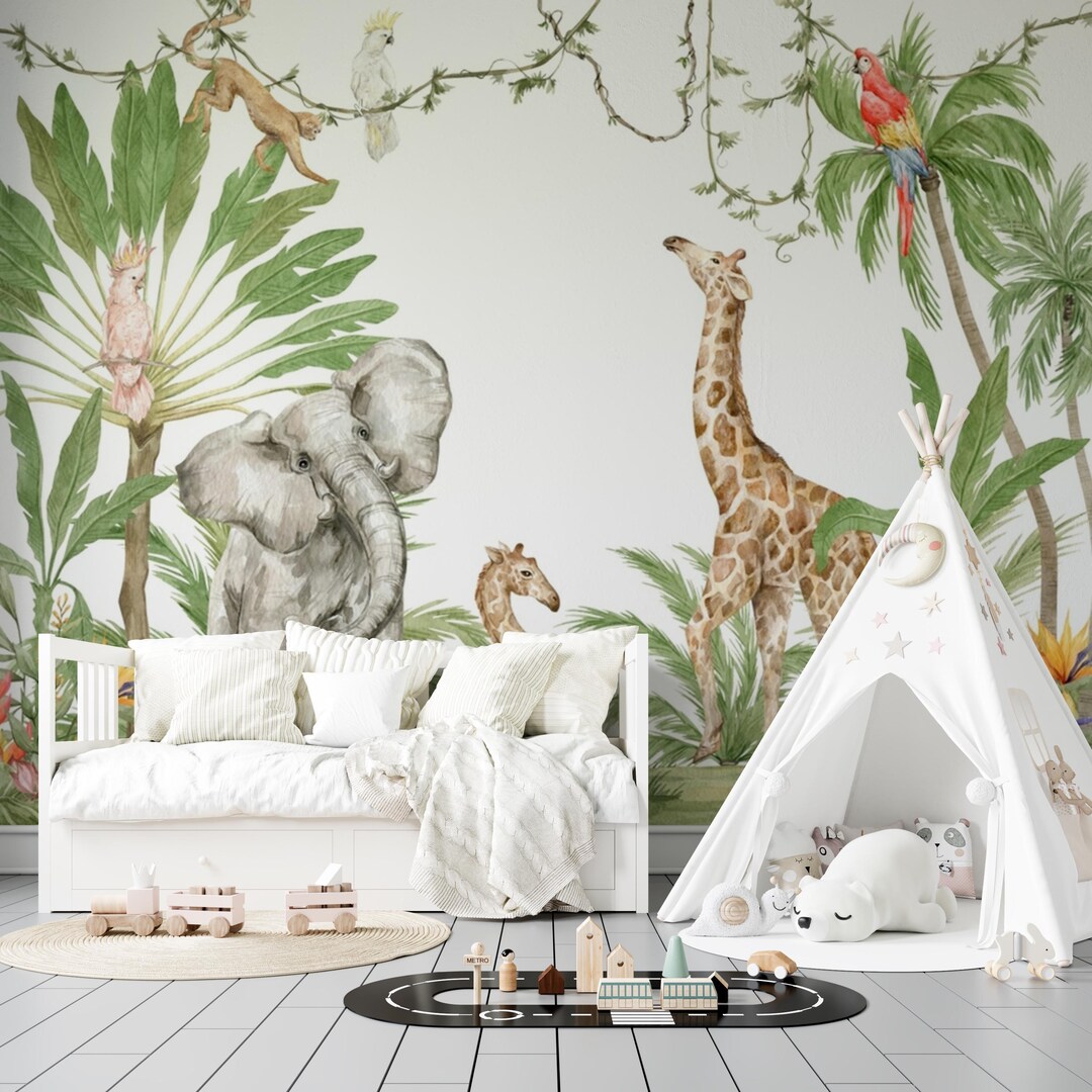 Safari Jungle Animals Wallpaper – Peel and Stick or Textured Nursery ...