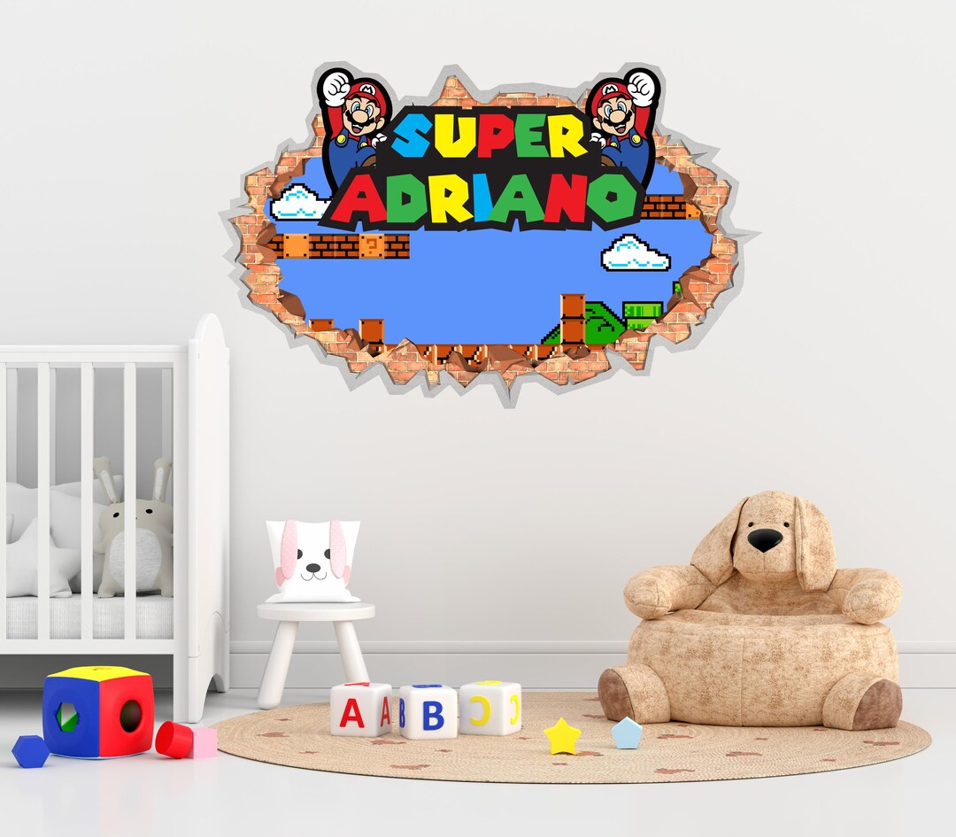 Super Mario Personalized Name Wall Decal 3D Broken Wall Sticker Kids ...