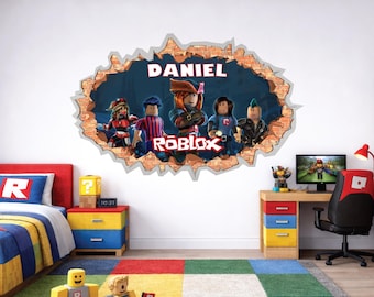 Calcomanía de pared personalizada de Roblox, decoración para habitación de gamer, despegar y pegar