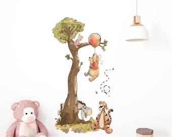 Vinilo decorativo de pared de Winnie the Pooh, adhesivo de pared para guardería con diseño de árbol y bosque. Código: 045