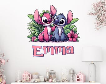 Vinilo decorativo personalizado de Lilo y Stitch con nombre - Adhesivo decorativo personalizado para habitación infantil Código: 041-05