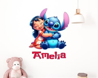 Vinilo decorativo personalizado de Lilo y Stitch con nombre - Adhesivo decorativo personalizado para habitación infantil Código: 041-04