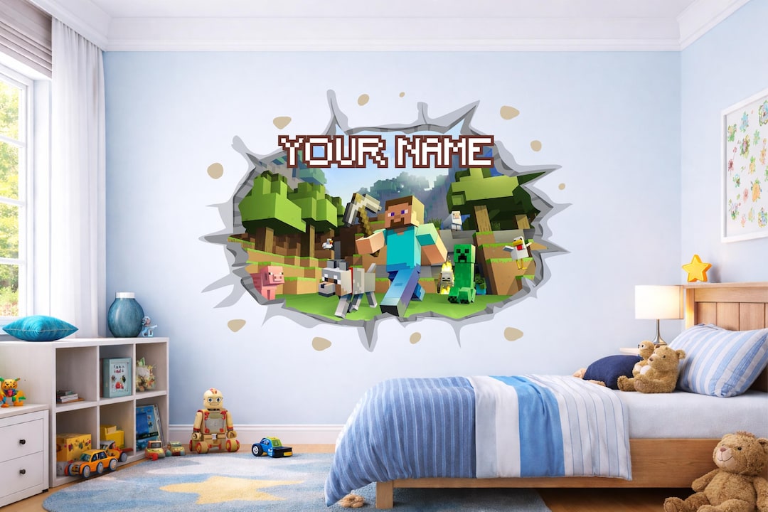 Minecraft Wall Decal Personalized Name Sticker, Kids Gamer Room Decor ...