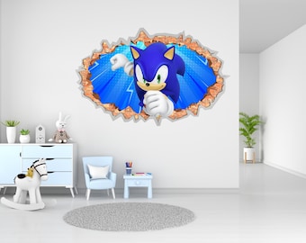 Sonic Wandtattoo für Jungen Gamer Zimmer Vinyl Aufkleber 3D Dekor Kinderzimmer Videospiel Wolf Design Dekoration Schlafzimmer