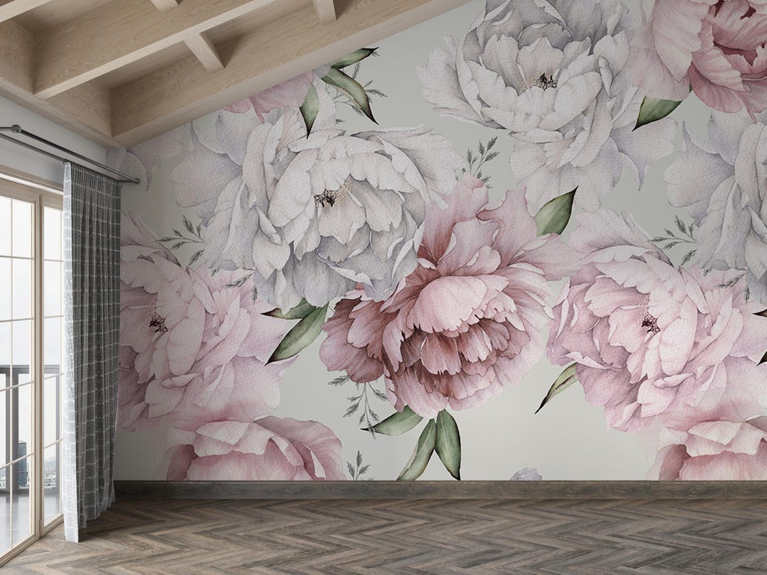 Blush Peony Floral Wallpaper – Soft Pink Watercolor Flowers Wall Mural ...