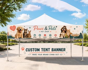 Pancarta personalizada para carpa • Pancarta de vinilo para ferias, eventos y toldos • Logotipo y nombre de la empresa • Pancarta desplegable personalizable • Pancarta a todo color 01