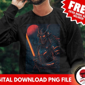 Téléchargement numérique png de guerrier samouraï cyberpunk pour sublimation armure japonaise futuriste art design pour t-shirt mug impression sur verre