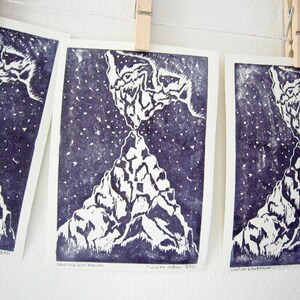 Vision Mountains Original Block Print -- 4x6