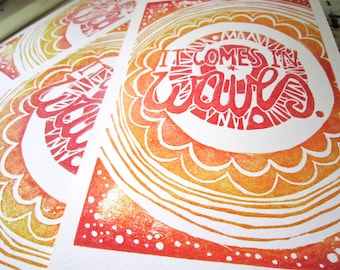 It Comes in Waves -- Original Linocut Print