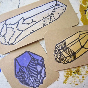 Quartz Crystal Trio - Original Linocut Print Set