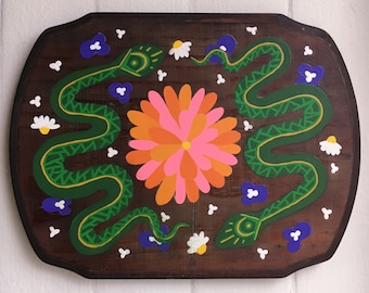 Pintura de serpientes y flores #2 - Pintura acrílica original sobre madera
