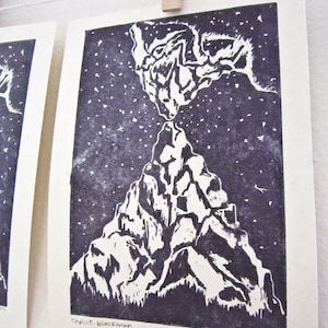 Vision Mountains Original Linocut Print -- 5x7