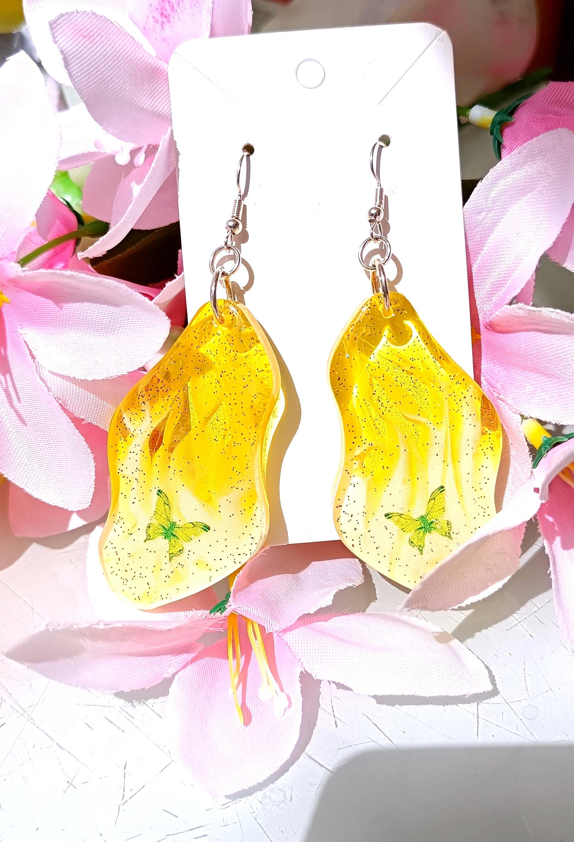 Boucles D'oreilles Pendantes Jaunes à Pompons - Acier Inoxydable Hypoallergénique - Dormeuses