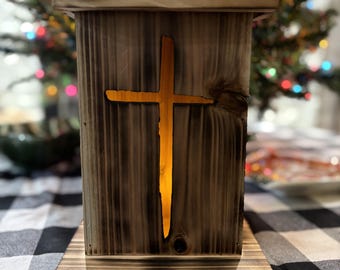 Rugged Cross Lantern - Burnt Finish