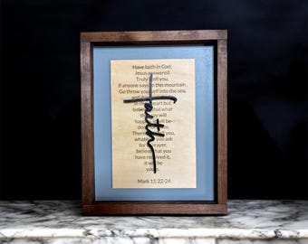 Faith Wood Sign - Mark 11:22-24 Bible Verse - Rustic Christian Decor - Personalized Scripture Wall Art - Prayer Gift - Custom Verse