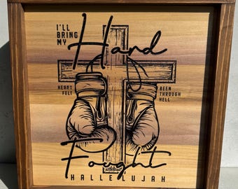 Faith Boxing Gloves Cross Wood Sign | Rustic Christian Wall Decor | Hallelujah Farmhouse Sign | Inspirational Gift for Men