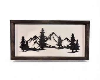 3D Mountain Wood Sign – Rustic Cabin Decor, Outdoorsman Gift