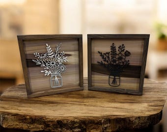 Wildflower Mason Jar Wall Sign | Framed Wood Floral Decor | Farmhouse Wall Art | Handmade
