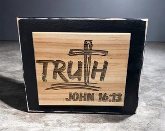 Christian Wood Sign “TRUTH” – John 16:13 Scripture Decor | Faith Wood Block | Christian Home & Office Décor | Religious Gift